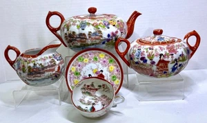 Antiguo juego de té japonés Kutani Geisha Ware de porcelana juego de 7 piezas siglo XIX - Imagen 1 de 21