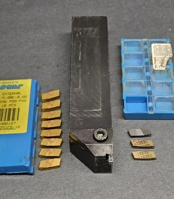 ISCAR 1" Indexable Grooving Threading Tool Holder & 11 NEW Inserts Machinist - Image 1 of 4