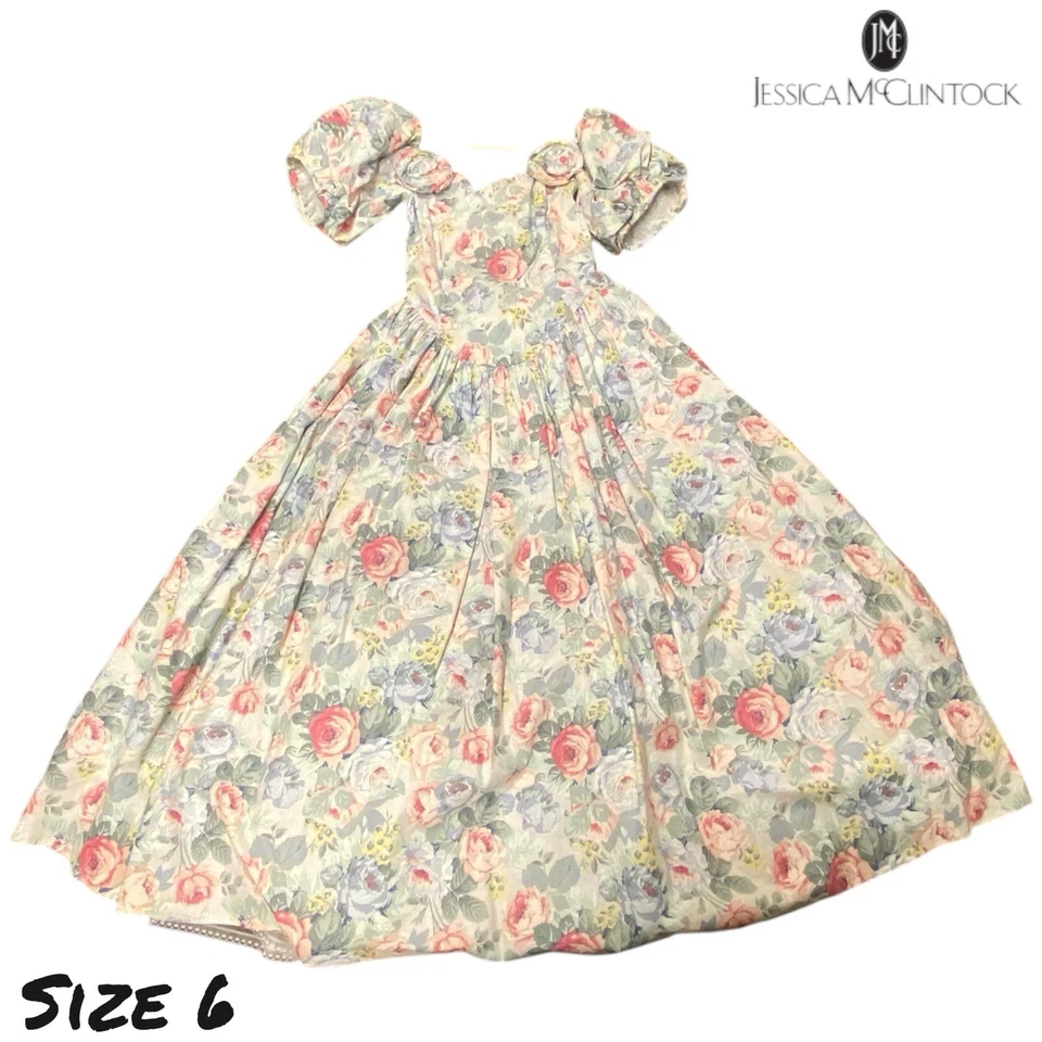 Vestido Jessica McClintock Vintage Años 80 6 Floral Fiesta Algodón Lazo Cottagecore Años 90 Foto 1 de 4