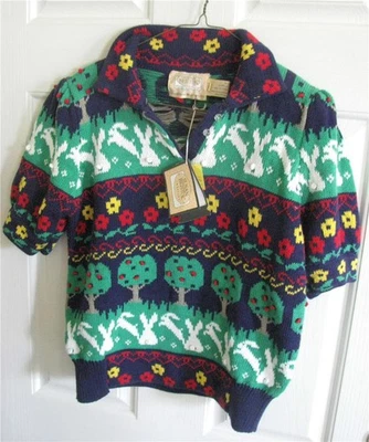 Susan Bristol Sweater Short Sleeve Pullover Size M Bunnies Apple Trees 1986 NWT - Image 1 of 4