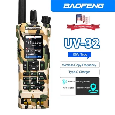 BAOFENG UV-32 10W Amateur Walkie Talkie TypeC Aviation Radio GPS Bluetooth APP - Image 1 of 4