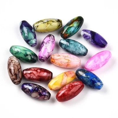 1 8 (ca. 39 cm) GLASPERLEN Baking Painted Farbmix OVAL 22x10 mm/1081 - Bild 1 von 2