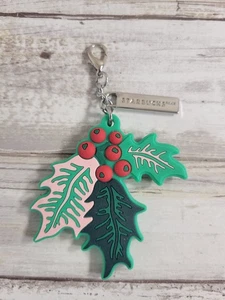 Starbucks Christmas Tumbler Charm Bag Clip Holly Leaves with Berries Green Pink - Bild 1 von 6