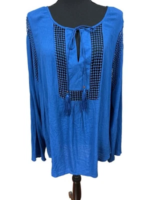 Blusa túnica boho para mujer Joseph A. talla XXL azul marino con borlas ojo de cerradura manga larga nueva con etiquetas Foto 1 de 4