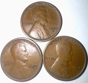 RARER WHEAT PENNY LOT 1910 S - 1913 S - 1914 S COBM-55 - Picture 1 of 13