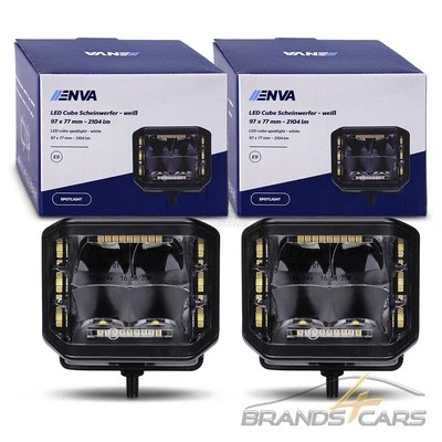 2x ENVA LED CUBE AUXILIARY HEADLIGHT 97x77mm 12/24V 70W White 5700K 2104lm  - Image 1 of 4