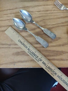 Antique Wm.W. White NY Coin Silver Spoons 6" Long lot of 2 - Picture 1 of 5