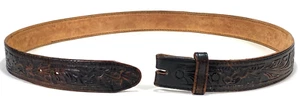 Vtg TEX TAN Belt - Tooled / Stamped Leather- Black - No Buckle - Floral - 38 - Picture 1 of 4