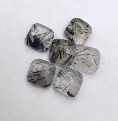 Natural Black Rutilated Quartz Cushion Shape Cabochon, Loose Stone 5mm-15mm - Image 1 of 4