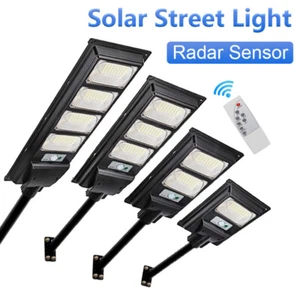 Outdoor Solar LED Street lights Waterproof Radar Sensor Remote+Pole Garden Yard - Picture 1 of 20