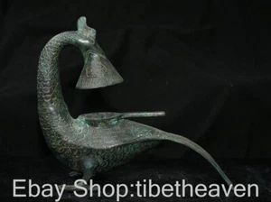 8" Old Chinese Bronze Ware Dynasty Palace Phoenix Bird God Candlestick - Picture 1 of 10