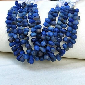 Natural Blue Sapphire Gems 8x5 to 10x7 mm Unpolished Teardrop Beads 7" Strand - Picture 1 of 7