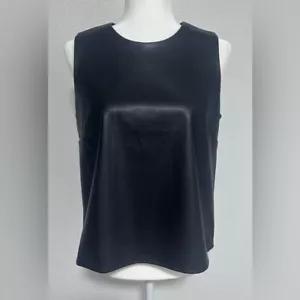 Christian Siriano Faux Leather Black Sleeveless Top Size Medium - Picture 1 of 6
