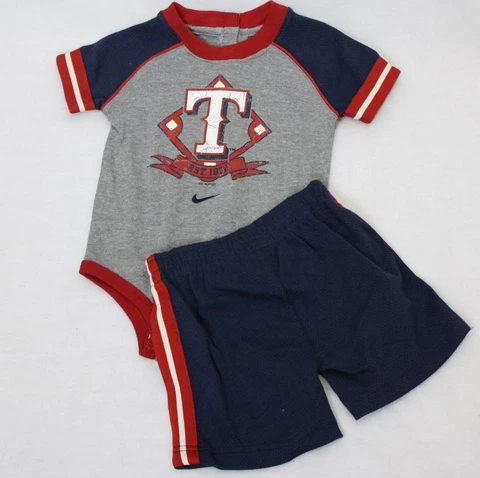 NEW Infant Toddler Kids Boys NIKE 2 piece Texas RANGERS Baseball Shirt & Shorts Cover