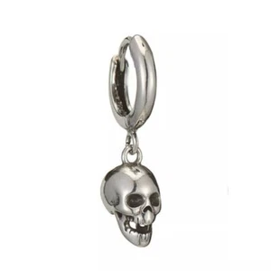 1X Orecchino Acciaio a Cerchio Pendente Testa di Teschio halloween Punk unisex - Foto 1 di 3