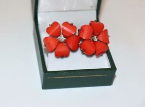 Vintage Stunning Earrings Flowers Red Crystals Metal Jewelry Stylish Woman Lady - Picture 1 of 7