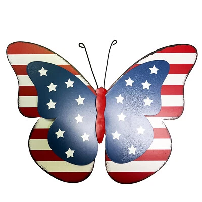 Rustic Hanging Metal American Flag Patriotic Butterfly Wall Door Yard Signs - Image 1 of 4
