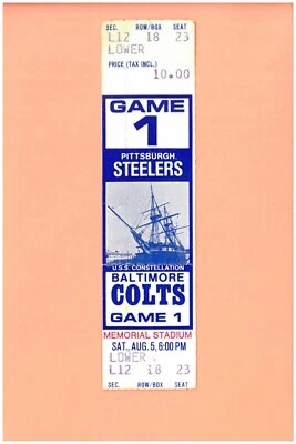 Boleto completo Craig Colquitt debut en la NFL 1978 Pittsburgh Steelers en Baltimore Colts Foto 1 de 2