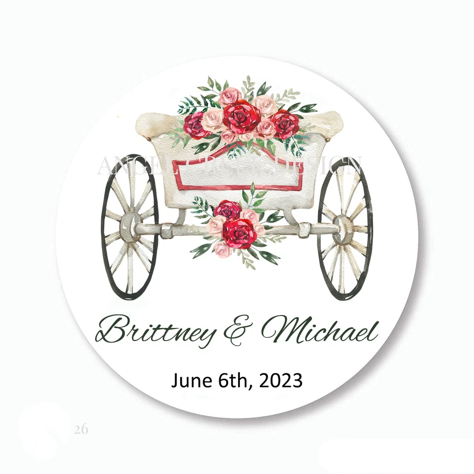 Bridal Carriage Wedding Favors Labels Seals Tags Wedding Coach Stickers 4Sizes - Image 1 of 1