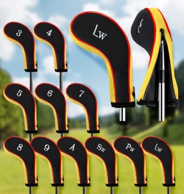 11pc Set 3-LW Golf Iron Headcovers For Left & Right Handed Clubs Black/Gold/Red - Image 1 of 4