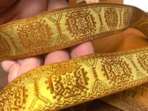 vintage reversible ribbon 1950 jacquard trim 1" gold terra cotta trim 1yd France - Picture 1 of 4