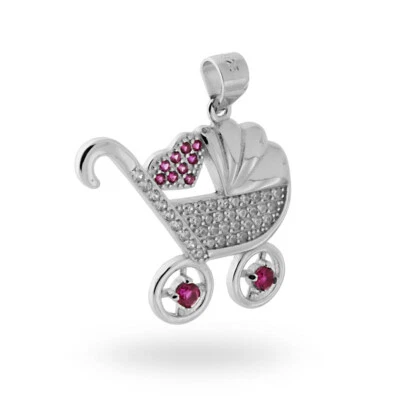 Ciondolo Culla Baby Bebè in Argento 925 e Zirconi nascita bambina neo mamma - Immagine 1 di 4