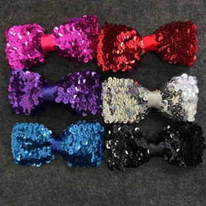 6 Pcs Glitter Bow Hair Clips Large 5" Sparkly Sequins Bow Hairpin Ribbon Girls - Picture 1 of 7