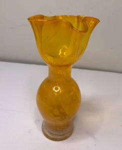 Bud Vase Vintage Glass Orange White Spatter Ruffled 7.25" 6 Ruffles - Picture 1 of 9