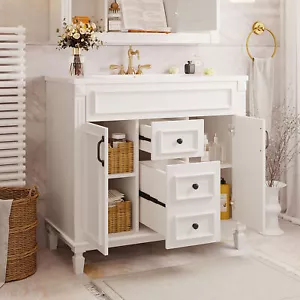 36'' Bathroom Vanity with Top Sink, Modern Bathroom Storage Cabinet with 2 Soft - Picture 1 of 12