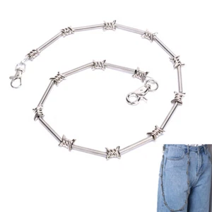 29" Heavy Metal Barbed Wire Silver Wallet Chain Punk Pants Chain Hip Hop Jewe QU - Imagen 1 de 12