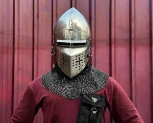 Mittelalter Bascinet Helm mit genietetem Kettenhemd Ritterrüstung LARP & Cosplay - Bild 1 von 10
