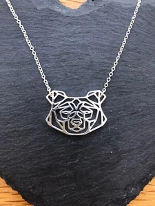 Silver Plated Bear Face Minimalist Necklace - Picture 1 of 4