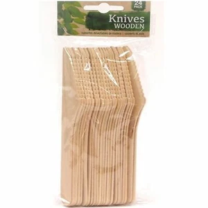 24 x ECO Friendly Disposable Wooden Knives Biodegradable Picnic Outdoor Cutlery - Picture 1 of 1