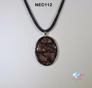 Wispy Bronze ovale handgefertigte Van Gogh Glasmosaik Halskette unter Harz NEC112 - Bild 1 von 4