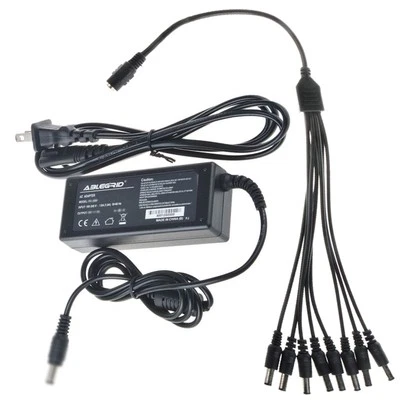 ABLEGRID DC 12V 5A Power Supply Adapter +8 Split Power Cable for CCTV Security Camera DVR
