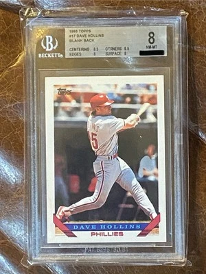 Topps Dave Hollins 1993 exclusivamente raro BGS-8 auténtico error trasero en blanco 🔥📈💎 Foto 1 de 4