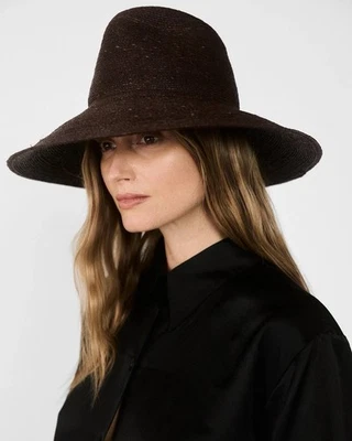 Janessa Leone Collette Raffia Straw Chocolate Hat, Size Medium - Image 1 of 4