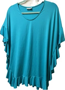COCO RAVE SZ M/L STRETCH SWIMSUIT COVER /Top TURQUOISE WITH RUFFLE TRIM COMFY - Picture 1 of 4