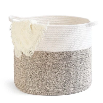 Laundry Hamper,Blanket Basket in Living Room Decor,Pure Cotton Rope Woven Bas... - Image 1 of 4