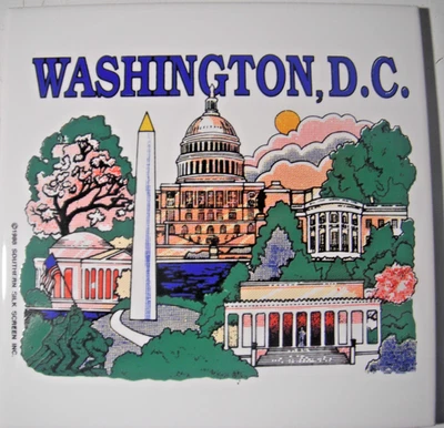 WASHINGTON DC Serigrafía Sur c.1988 Cerámica TRIVET Respaldo Corcho Taiwán Foto 1 de 4