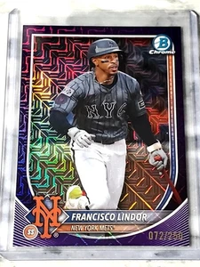 Francisco Lindor 2025 Bowman Chrome Mega Box Mojo Viola Rifrattore 072/250 Mets - Foto 1 di 2