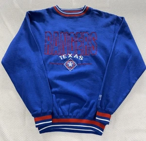 Vintage Texas Rangers Sweatshirt Mens Medium Logo 7 Embroidered MLB Blue - Picture 1 of 6