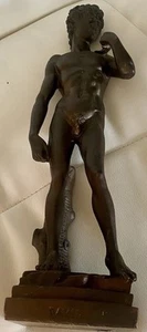 15" Bronze Colored Sculpture of David By Michelangelo Square Base Vintage  Love - Picture 1 of 24