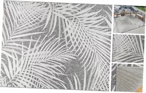 Indoor Outdoor Area Rug, Classic 5x7 Standard Royal Palm Leaf Gray Beige White - Picture 1 of 6