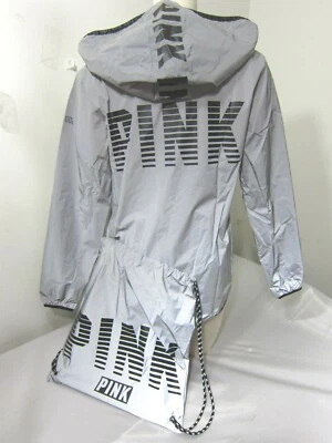 Victoria Secret 粉色反光 MESH LINED ANORAK COAT HOODIE 背包 套装 XS S — 第 1/4 张图片