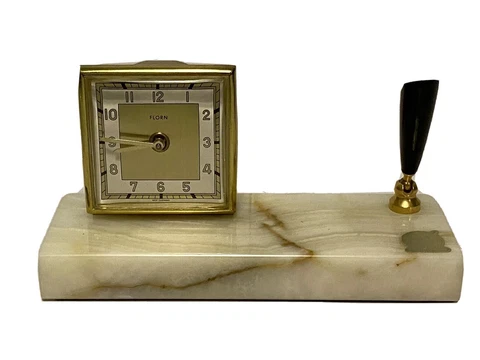 Vintage Clock Florn West Germany Genuine Imported Onyx stand New Diamond Cover