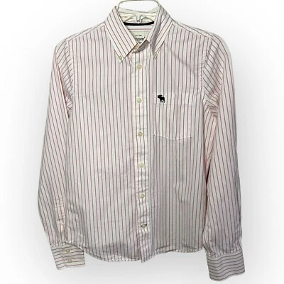 Abercrombie Boys White & Pink Long Sleeve Striped Button Down Shirt Size XL - Image 1 of 4