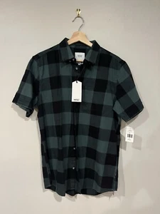 WeSC Flannel Button Down Plaid Shirt Green Black Medium M New With Tags - Picture 1 of 3