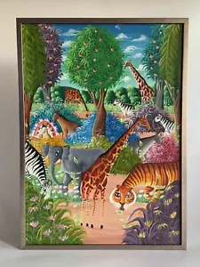 Original Painting - MACENAT MICHELET - Haitian Folk Art - Jungle Scene Animals - Picture 1 of 17