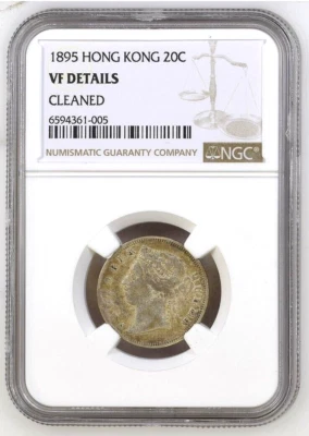 1895 HONG KONG 20 Cents Silver Coin Royal Mint Queen Victoria NGC VF-Details - Image 1 of 4
